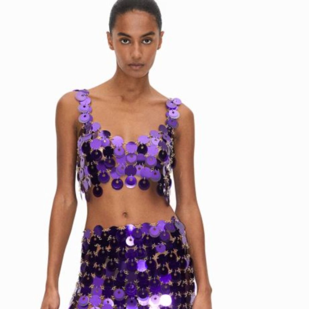 Paco Rabanne x H&M Sequin-disc Crop Top Purple XS